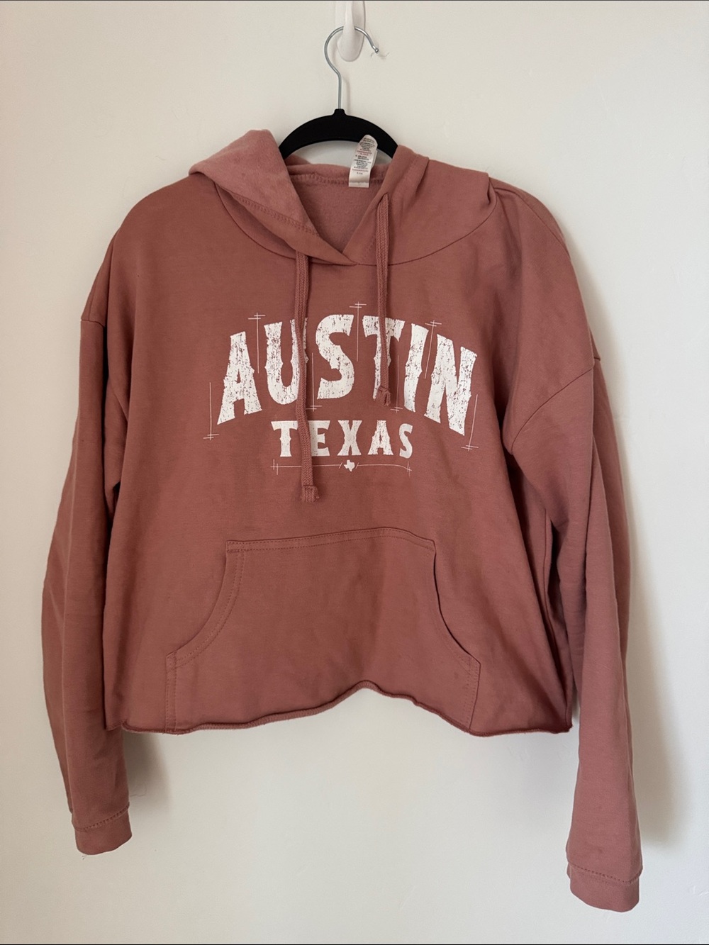 Austin Texas Cropped Hoodie Dusty Rose Mauve Graphic Pullover Sweatshirt XL
